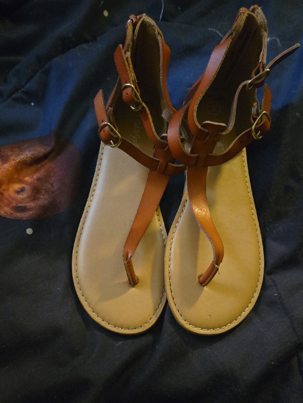 Cat & Jack Tan T-Strap Ankle Buckle Sandals